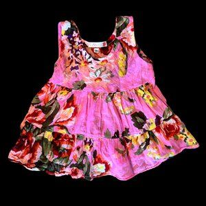Peony Vibrant Floral Print Sheer Tiered Dress 6-12 Months